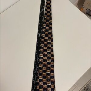Geoffrey Beene Navy Tie with Brown and Cream Geometric Motif